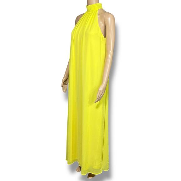 H&M Womens Maxi Tent Dress Chiffon High Collar Halter Top Sleeveless Yellow Smal - Picture 7 of 10